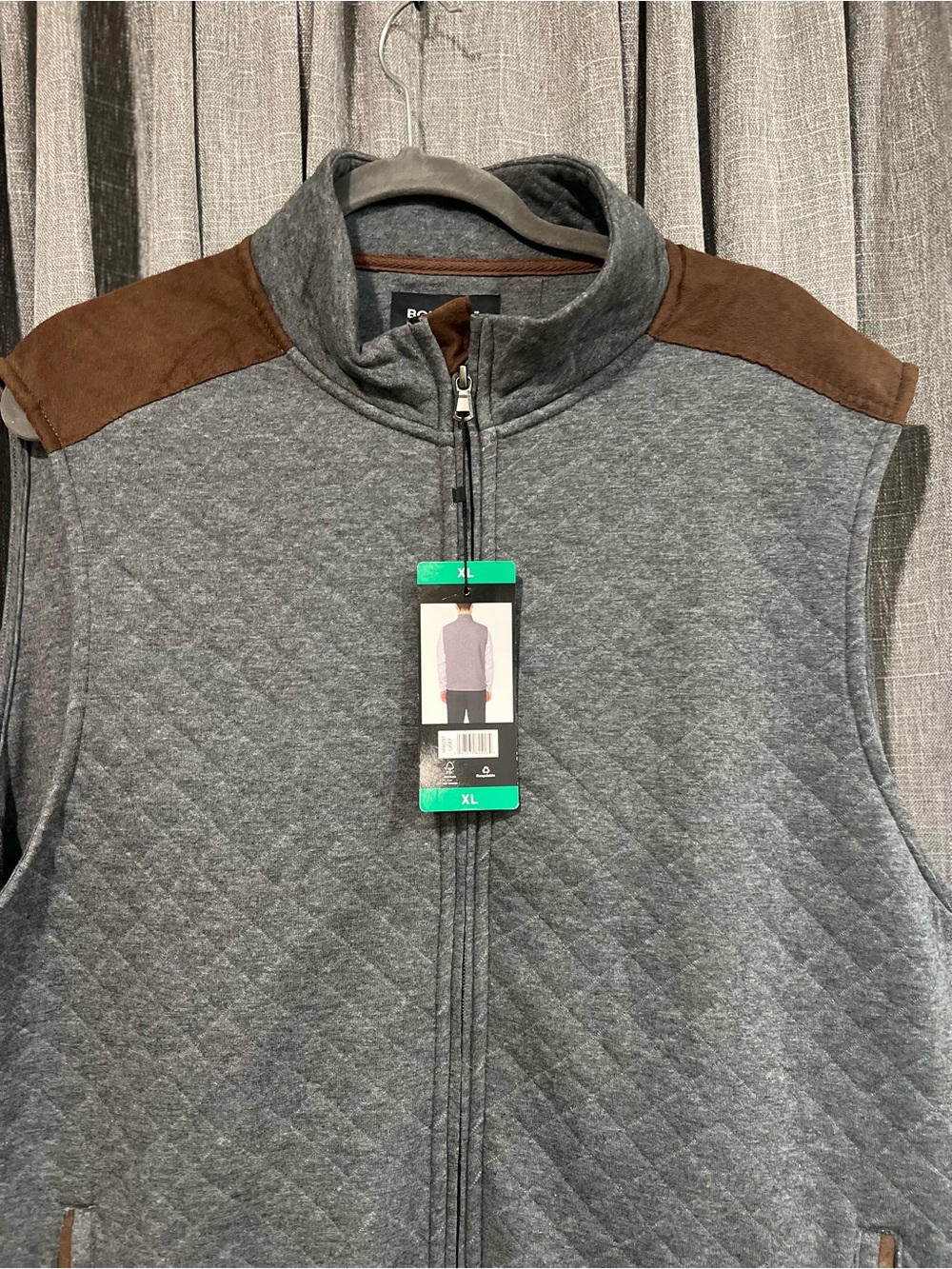 NWT Bonobos Midtown Quilted Vest Men’s XL Gray Brown Faux Suede